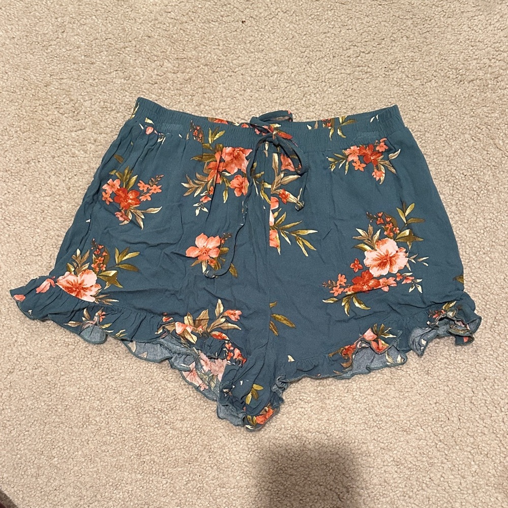 American Eagle Outfitters Floral High Waist Shorts in Teal